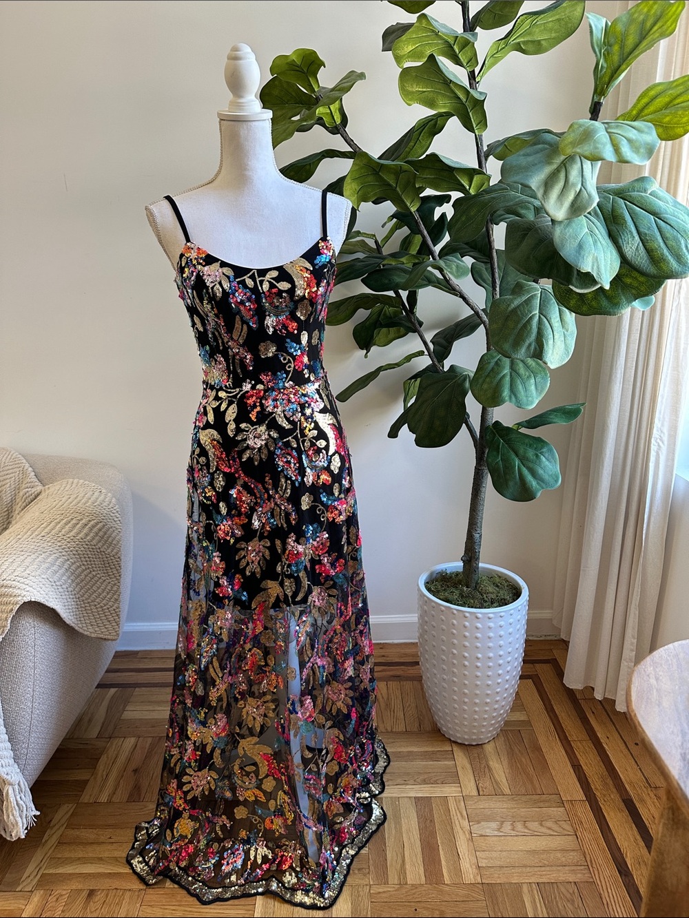 Dress the populations Black Floral Sequin Slip Dress